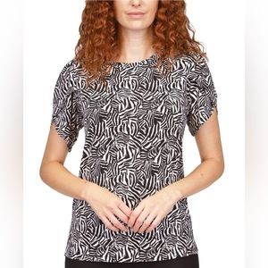 MICHAEL MICHAEL KORS Womens White Jersey Petal Sleeve Crew Neck Top M